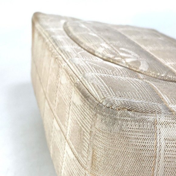 CHANEL CC Mark CC Chocolate bar Double Chain Crossbody Shoulder Bag Canvas Beige - Picture 12 of 16